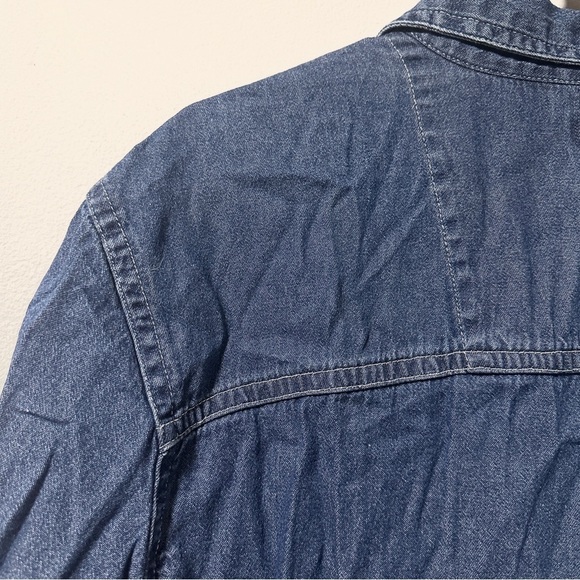 Vintage 90s Floral Embroidered Chambray Shirt Short Sleeve Women’s Plus Size 1X - Picture 11 of 14